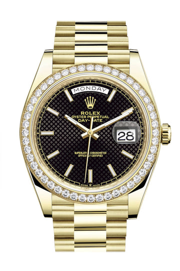 Rolex Day-Date 40 Black Motif Dial Diamond Bezel 18K Yellow Gold President Men's Watch 228348RBR 228348