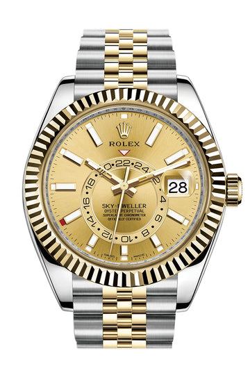 Rolex Sky Dweller Champagne Dial 18K Yellow Gold Bezel Two Tone Jubilee Men's Watch 326933