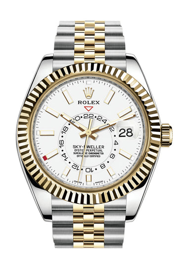 Rolex Sky Dweller White Dial 18K Yellow Gold Bezel Two Tone Jubilee Men's Watch 326933