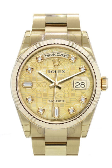 Rolex Day-Date 36 Champagne colour mother of pearl Jubilee design set with diamondsDial Fluted Beze Yellow Gold Watch 118238