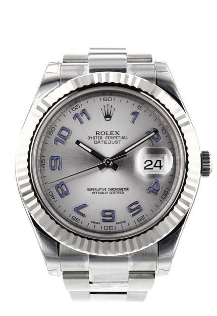 Rolex Datejust II 41 Grey Arabic Dial 18kt White Gold Fluted Bezel Men's Watch 116334