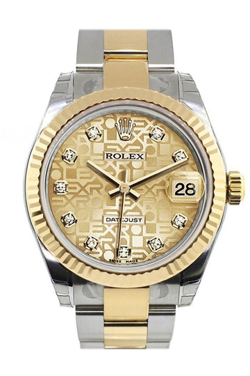 Rolex Datejust 31 Champagne Jubilee Diamond Dial Fluted Bezel 18K Gold Two Tone Ladies 178273
