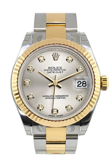 Rolex Datejust 31 Silver Diamond Dial Fluted Bezel 18K Gold Two Tone Ladies 178273