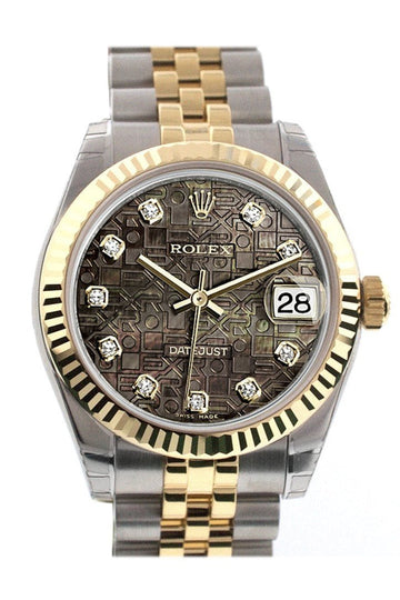 Rolex Datejust 31 Black Mother of Pearl Jubilee Diamonds Dial Fluted Bezel 18K Gold Two Tone Jubilee Ladies 178273