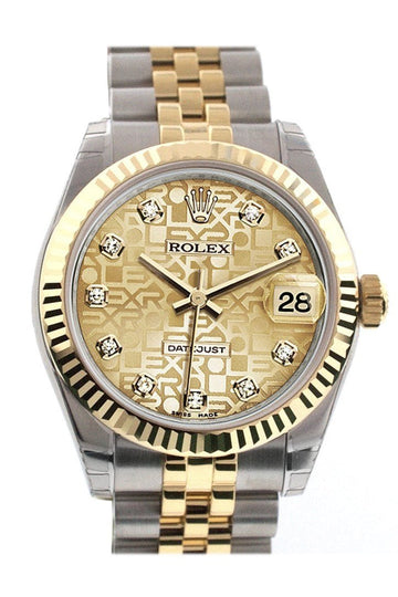 Rolex Datejust 31 Champagne Jubilee Diamond Dial Fluted Bezel 18K Gold Two Tone Jubilee Ladies 178273