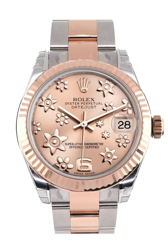 Rolex Datejust 31 Pink Raised Floral Motif Dial Fluted Bezel