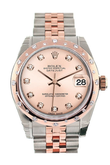 Rolex Datejust 31 Pink Diamond Dial Diamond Bezel 18K Rose Gold Two Tone Jubilee Ladies Watch 178341