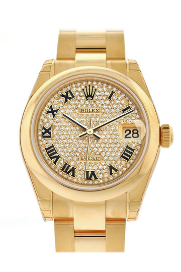 Rolex Datejust 31 Diamond Paved Dial 18K Yellow Gold Ladies Watch 178248
