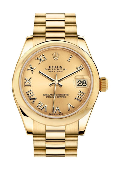 Rolex Datejust 31 Champagne Roman Dial 18K Yellow Gold President Ladies Watch 178248