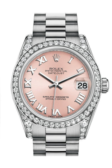 Rolex Datejust 31 Pink Roman Dial Diamond Bezel Lug 18K White Gold President Ladies Watch 178159