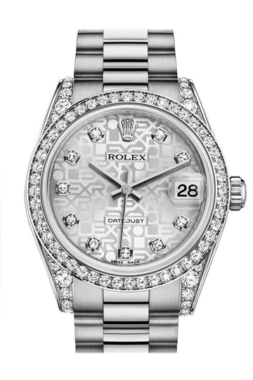 Rolex Datejust 31 Silver Jubilee Diamond Dial Diamond Bezel Lug 18K White Gold President Ladies Watch 178159