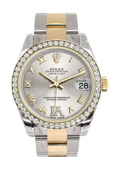Rolex Datejust 31 Silver Large VI Diamonds Dial Diamond Bezel Yellow Gold Two Tone Watch 178383