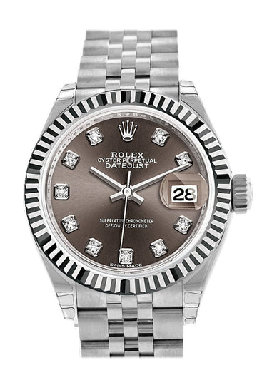 Rolex Datejust 28 Dark Grey set with Diamonds Dial Fluted Bezel Steel Jubilee Ladies Watch 279174