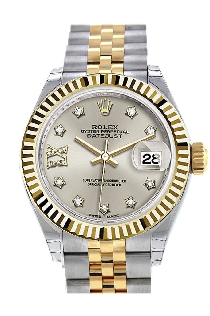 Rolex Datejust 28 Silver diamonds set in star Dial Fluted Yellow Gol