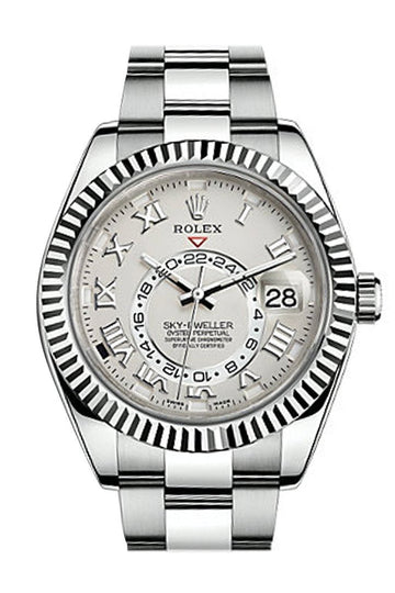 Rolex Sky Dweller White Dial 18K White Gold Bezel White Gold Oyster Men's Watch 326939