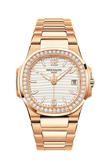 Patek Philippe Nautilus 18kt Rose Gold White Dial 32mm Diamond Ladies Watch 7010/1R