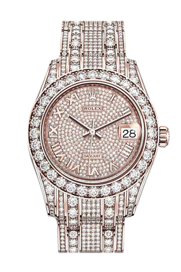 Rolex Pearlmaster 34 Diamond Pave Dial Pearlmaster Bracelet 18K Rose Gold Watch 81405RBR