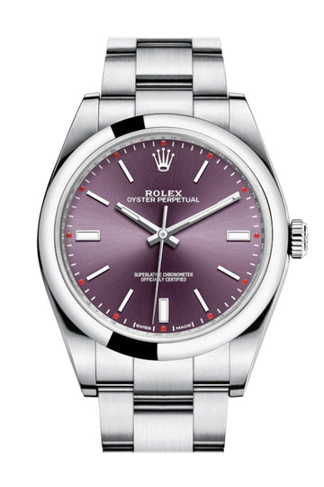 Rolex OYSTER PERPETUAL 39 Red Grape Dial Steel Men's Watch 114300