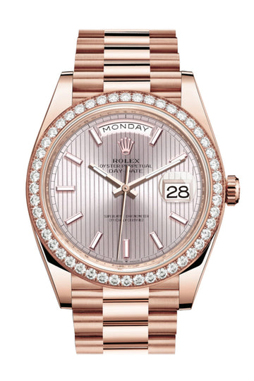 Rolex Day-Date 40 Sundust Stripe Motif Dial Diamond Bezel 18K Everose gold President Automatic Men's Watch 228345RBR 228345