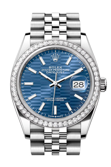 Rolex Datejust 36 Blue fluted Motif Dial Diamond Bezel Jubilee Watch 126284RBR 126284RBR-0041