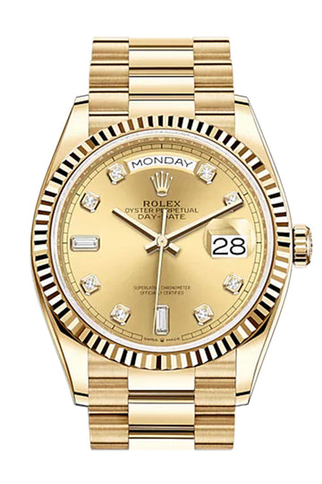 Rolex Day-Date 36 Champagne Diamond Dial 18K Yellow Gold Watch 128238