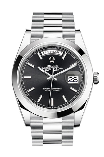 Rolex Day-Date 40 Black Dial Dome Bezel Platinum President Automatic Men's Watch 228206