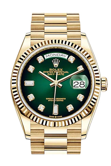 Rolex Day-Date 36 Green Ombre Diamond Dial 18K Yellow Gold Watch 128238