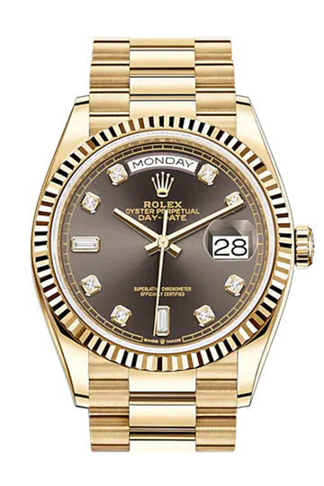 Rolex Day-Date 36 Dark Grey Diamond Dial 18K Yellow Gold Watch 128238