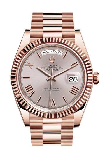 Rolex Day-Date 40 Sundust Roman Dial Fluted Bezel 18K Everose gold President Automatic Men's Watch 228235