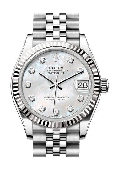 Rolex Datejust 31 Mother of pearl Diamond Dial Fluted Bezel Jubilee Ladies Watch 278274-0006