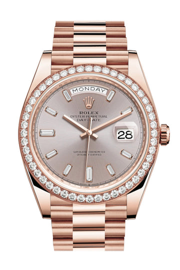 Rolex Day-Date 40 Sundust 10 Baguette-cut Diamonds Dial 18K Everose 228345 President  Men's Watch 228345RBR 228345