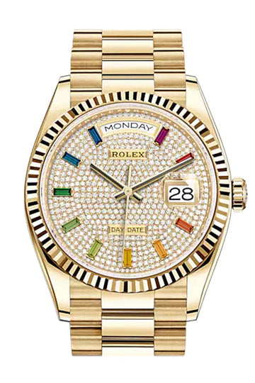 Rolex Day-Date 36 Diamond-Paved Diamond Dial 18K Yellow Gold Watch 128238