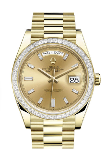 Rolex Day-Date 40 Champagne Baguette Diamond Dial 40 Baguette Diamond Bezel 18K Yellow Gold President Automatic Men's Watch 228398TBR 228398