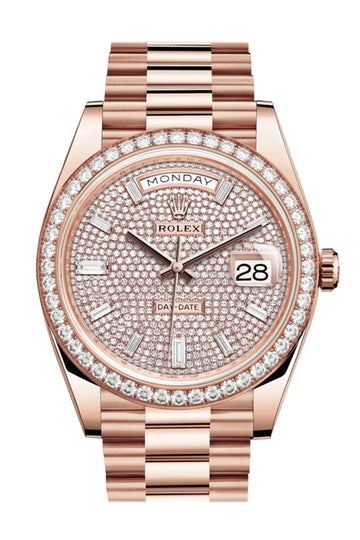 Rolex Day-Date 40 Pave Diamond 10 Baguette-cut Diamonds Dial Diamond Bezel 18K Everose gold President Automatic Men's Watch 228345RBR 228345