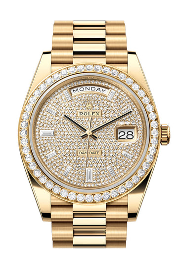 Rolex Day-Date 40 Diamond-Paved Dial Yellow Gold President Men's Watch