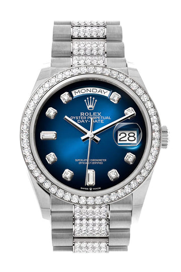 Rolex Day-Date 36 Blue ombrŽ Diamond Dial Diamond Bezel White Gold Diamond President Watch 128349RBR