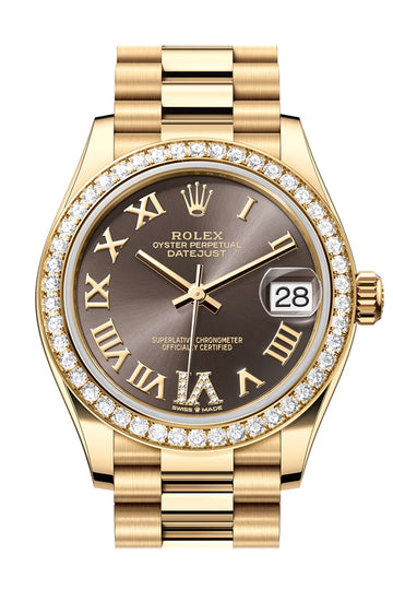 Rolex Datejust 31 Dark Grey Roman Diamond Dial Diamond Bezel Yellow Gold Ladies Watch 278288RBR 278288RBR-0026