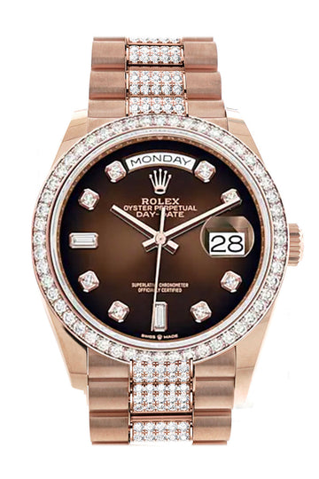 Rolex Day-Date 36 Brown ombrŽ Diamond Dial Diamond Bezel 18K Everose Gold Diamond President Watch 128345RBR