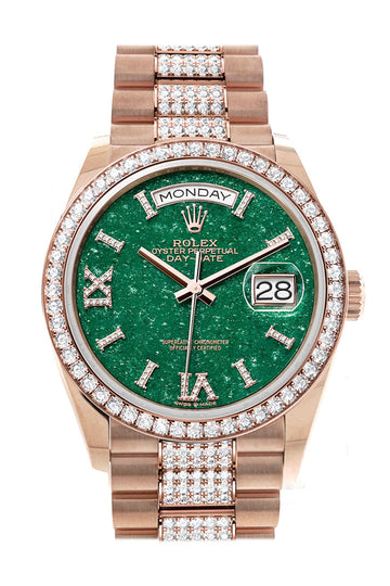 Rolex Day-Date 36 Green Aventurine Dial Diamond Bezel 18K Everose Gold Diamond President Watch 128345RBR