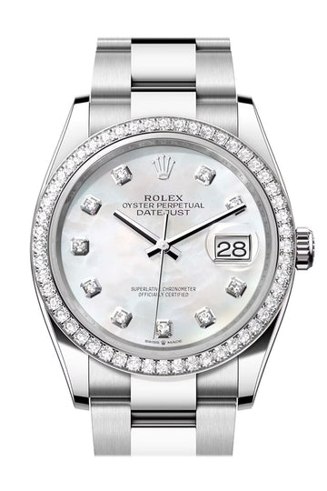 Rolex Datejust 36 White Mother of Pearl Diamond Dial Diamond Bezel Watch 126284RBR 126284RBR-0012