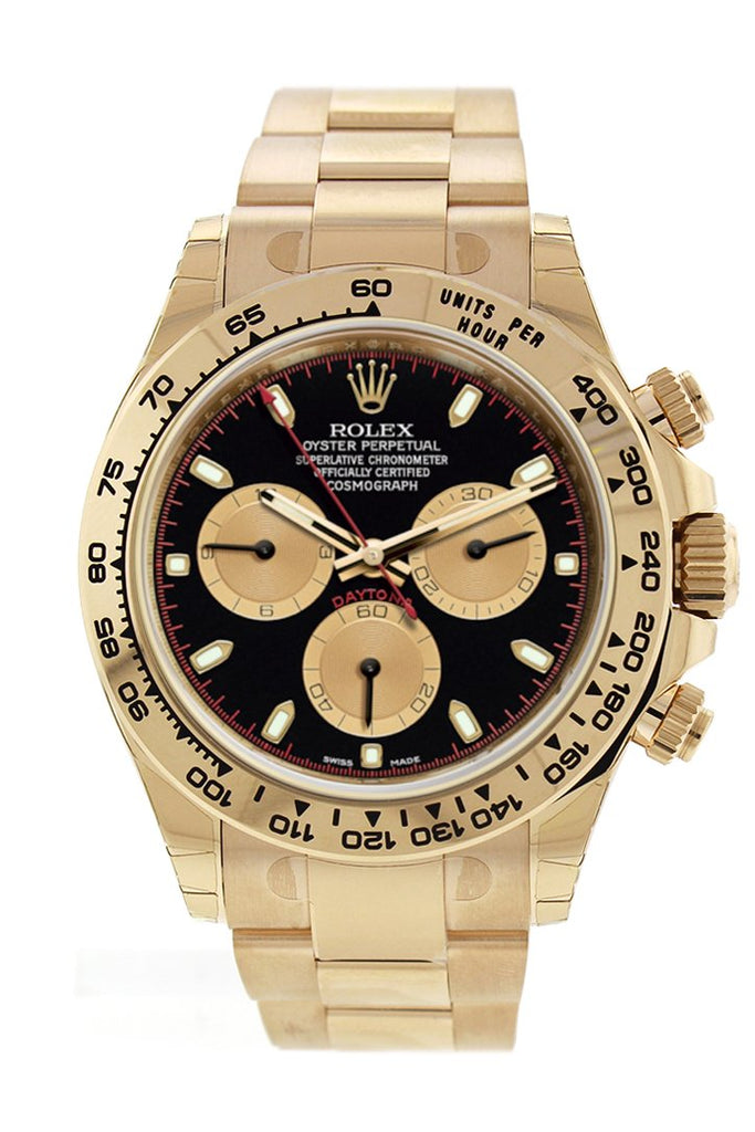 Rolex Cosmograph Daytona Black and Champagne Dial Men's 18kt Yellow Gold Oyster Watch 116508