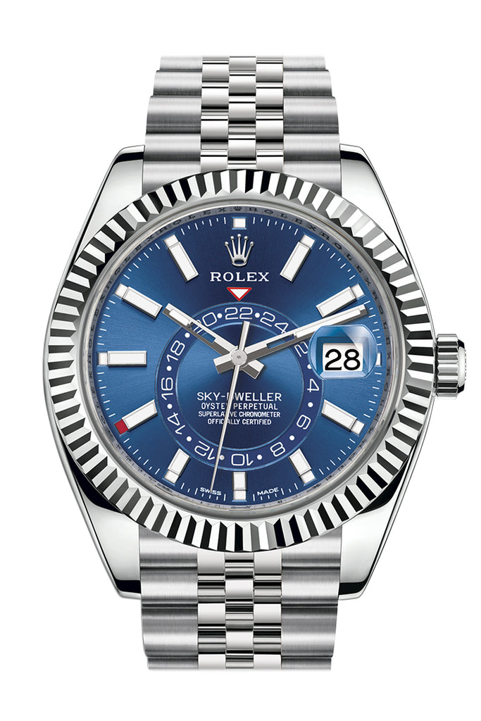 Rolex Sky Dweller Blue Dial 18K White Gold Bezel Steel Jubilee Men's Watch 326934