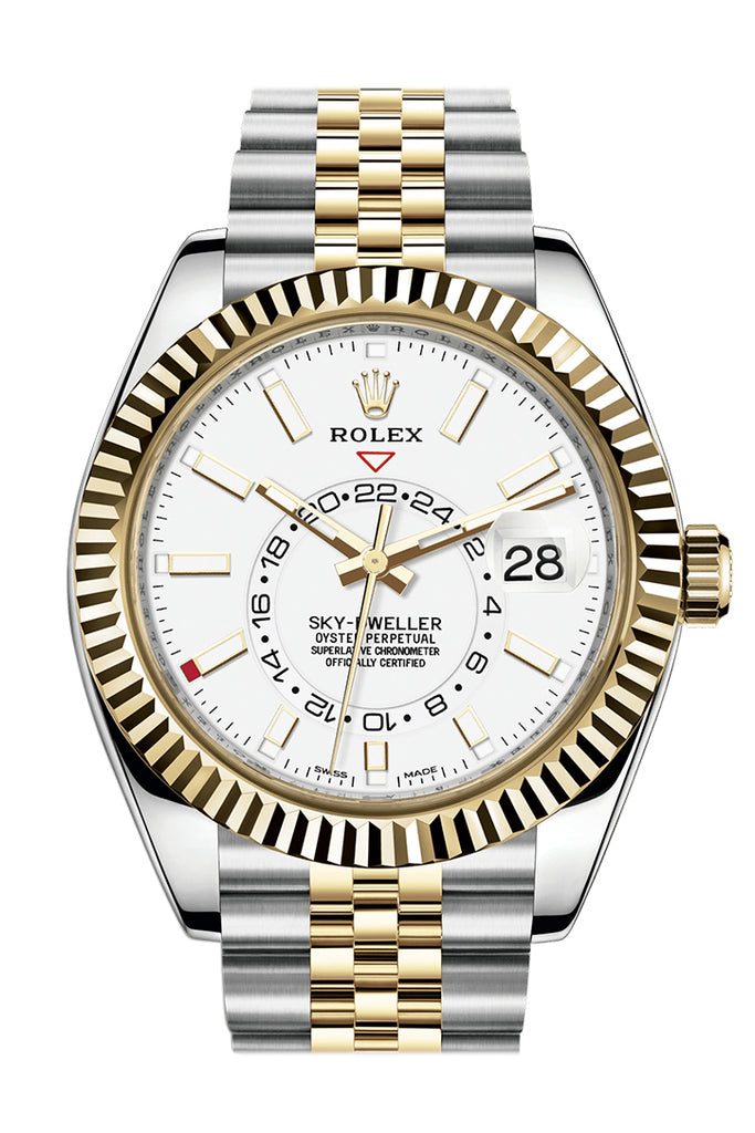 Rolex Sky Dweller White Dial 18K Yellow Gold Bezel Two Tone Jubilee  Men's Watch 326933