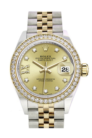 Rolex Datejust 28 Champagne Diamond Star Dial Diamond Bezel Yellow Gold Jubilee Ladies Watch 279383RBR 279383