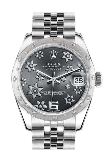 Rolex Datejust 31 Dark rhodium raised floral motif Dial Gold Dome set with Diamonds Bezel Jubilee Ladies Watch 178344