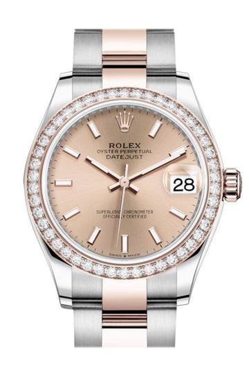 Rolex Datejust 31 RosŽ Dial Diamond Bezel Rose Gold Two Tone Watch 278381RBR 278381