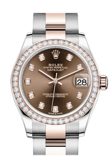 Rolex Datejust 31 Chocolate Diamonds Dial Diamond Bezel Rose Gold Two Tone Watch 278381RBR 278381