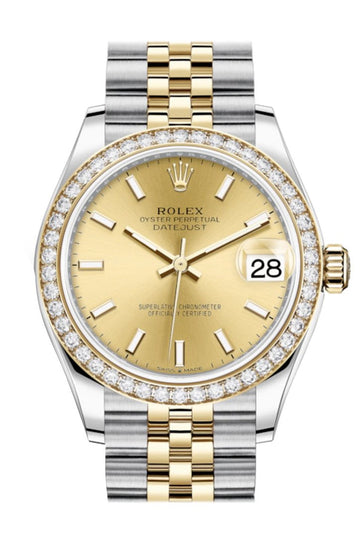 Rolex Datejust 31 Champagne Dial Diamond Bezel Yellow Gold Two Tone Jubilee Watch 278383RBR 278383