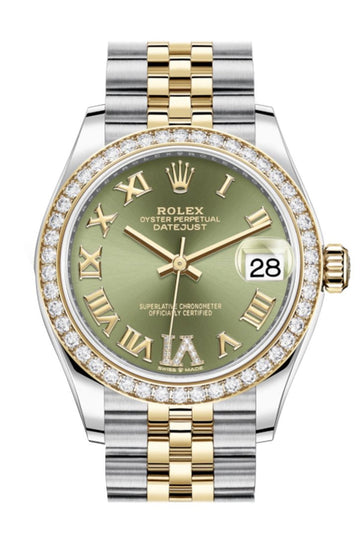Rolex Datejust 31 Olive green VI Diamonds Dial Diamond Bezel Yellow Gold Two Tone Jubilee Watch 278383RBR 278383