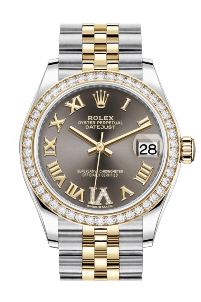 Rolex Datejust 31 Dark Grey VI Diamonds Dial Diamond Bezel Yellow Gold Two Tone Jubilee Watch 278383RBR 278383